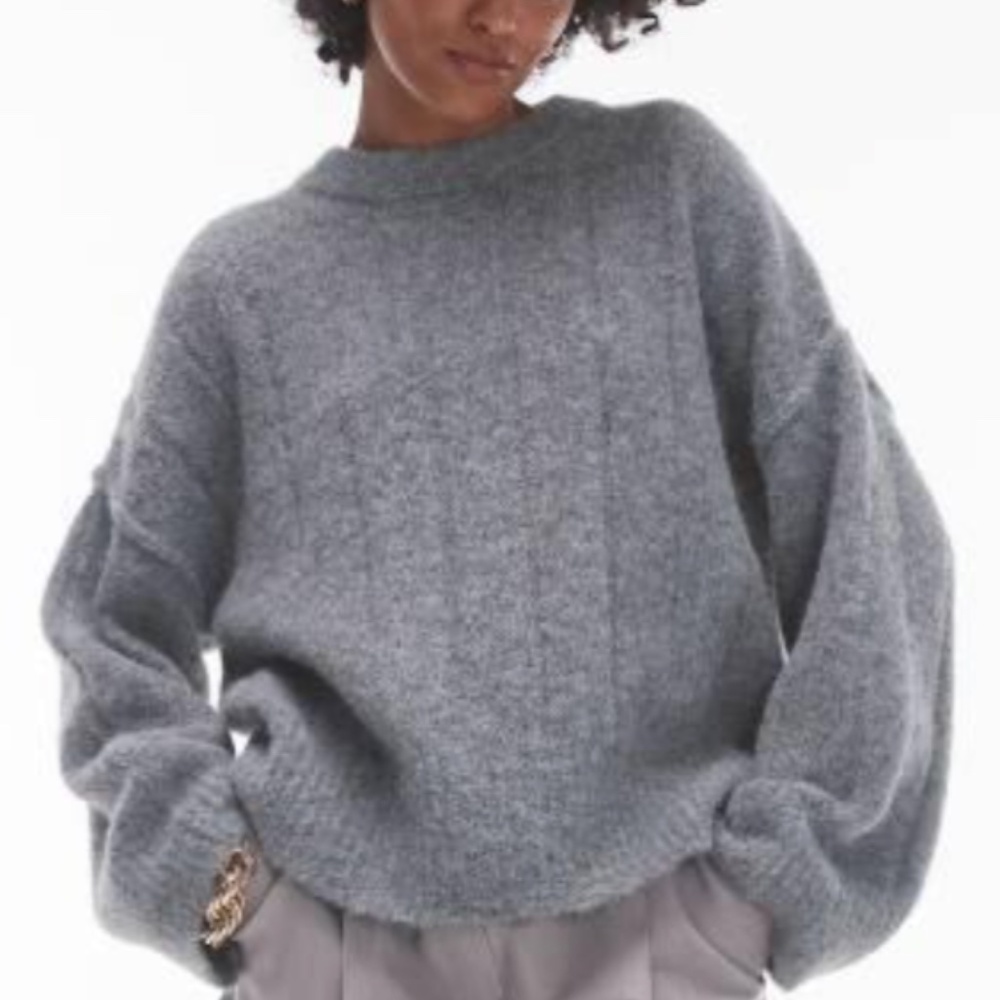 Topshop Oversized Rib Sweater - Cozy Blue / Gray